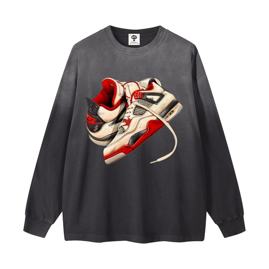 "AJ 4 BRED" Gradient Washed Long Sleeve T-Shirt