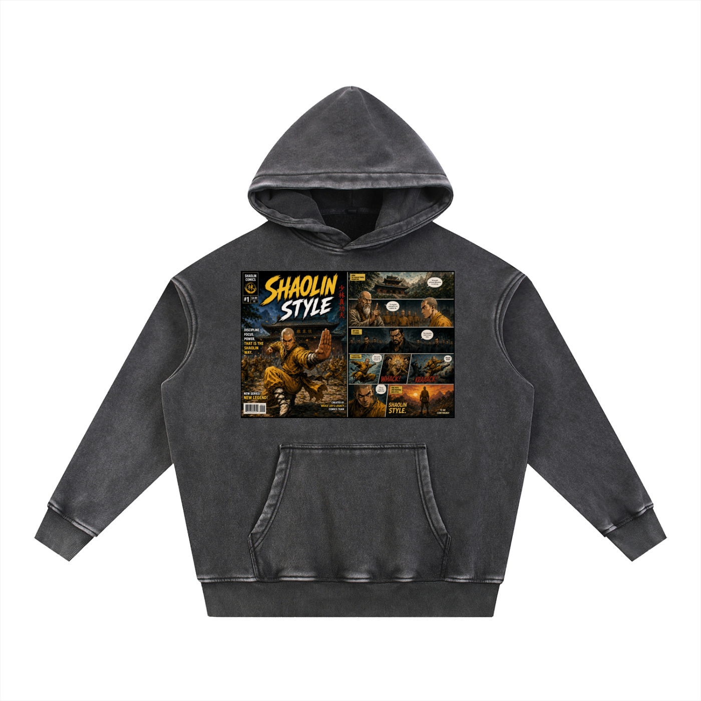 PYN™x BKRP™  "Shaolin Style" Snow Wash Fleece Oversize Hoodie