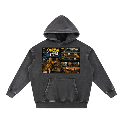 PYN™x BKRP™  "Shaolin Style" Snow Wash Fleece Oversize Hoodie