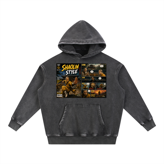 PYN™x BKRP™  "Shaolin Style" Snow Wash Fleece Oversize Hoodie