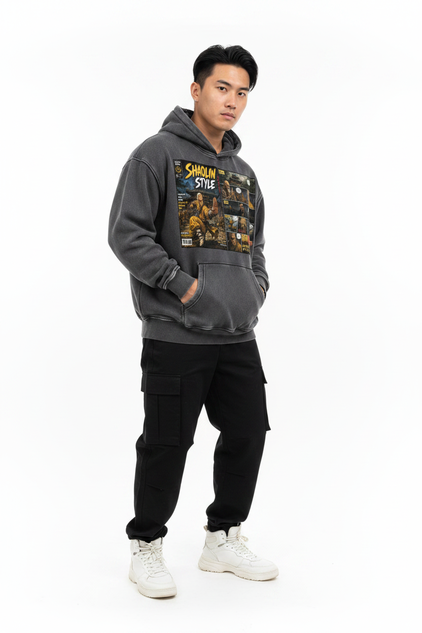 PYN™  "Shaolin Style" Snow Wash Fleece Oversize Hoodie