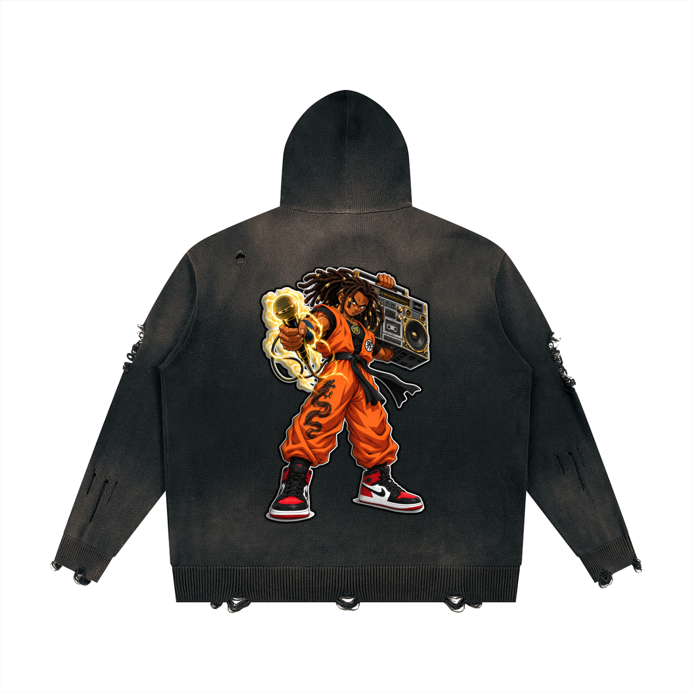 "Broku" Distressed Full Zip Sweater