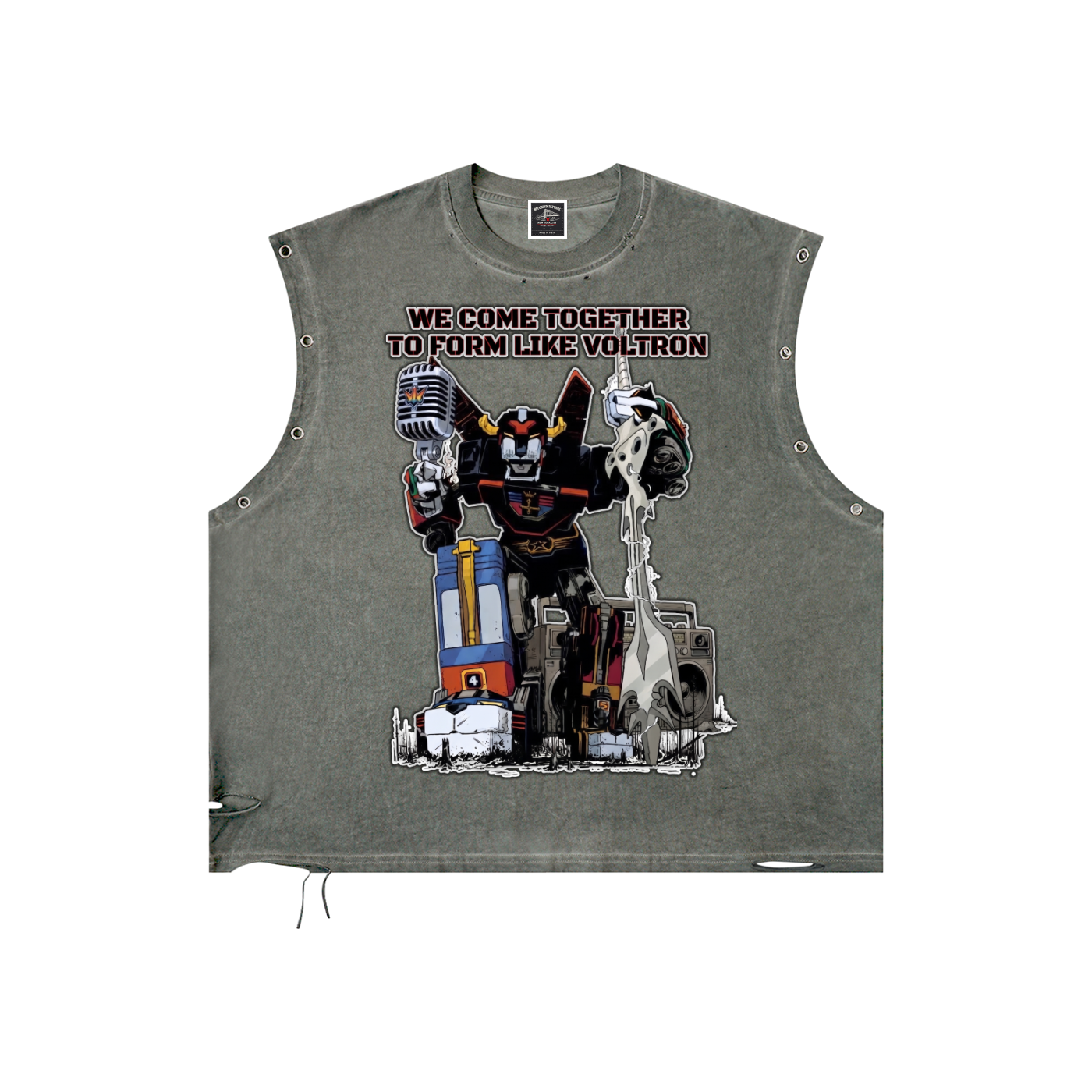 "We form like Voltron" Distressed Grommet Eyelet Tank Top
