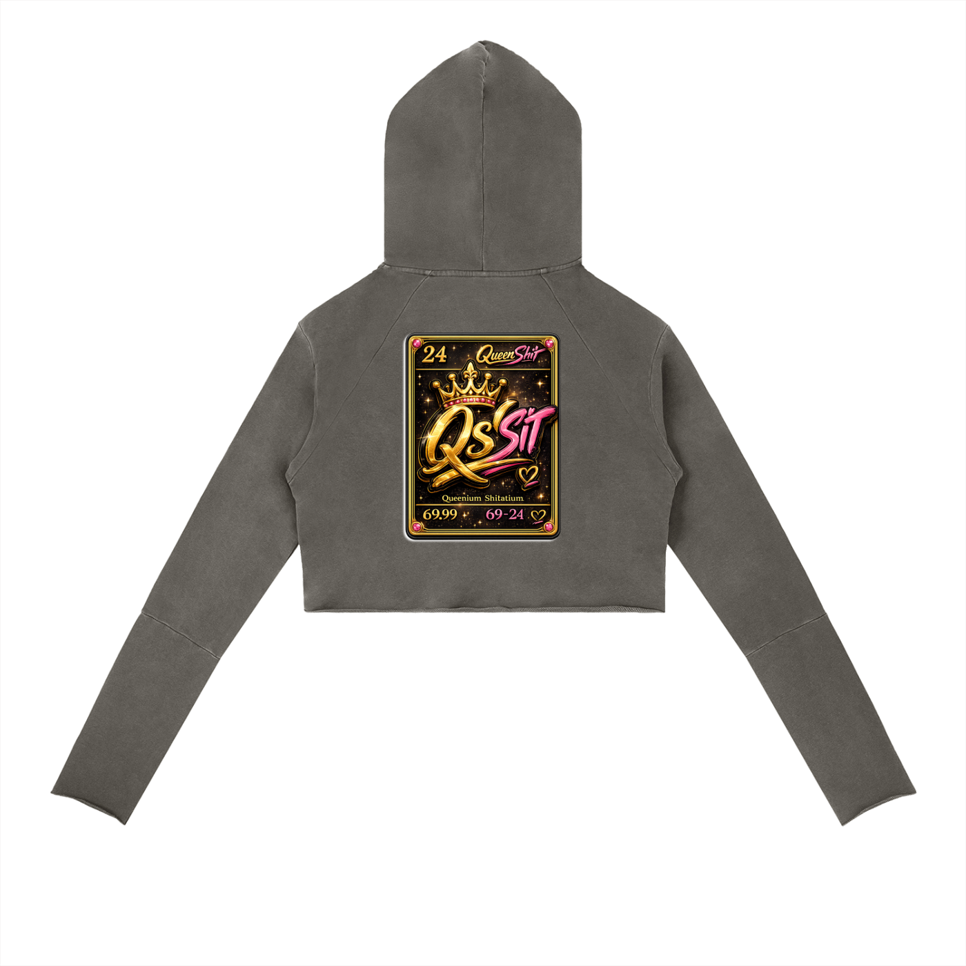 "QUEEN" Vintage Washed Raw Edge Hoodie