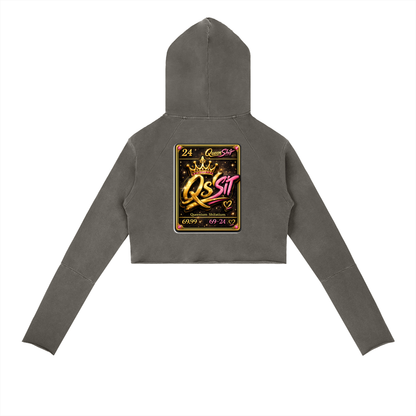 "QUEEN" Vintage Washed Raw Edge Hoodie