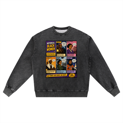 "Queens Vol.2" Women's Snow Wash Oversized Crewneck Sweatshirt