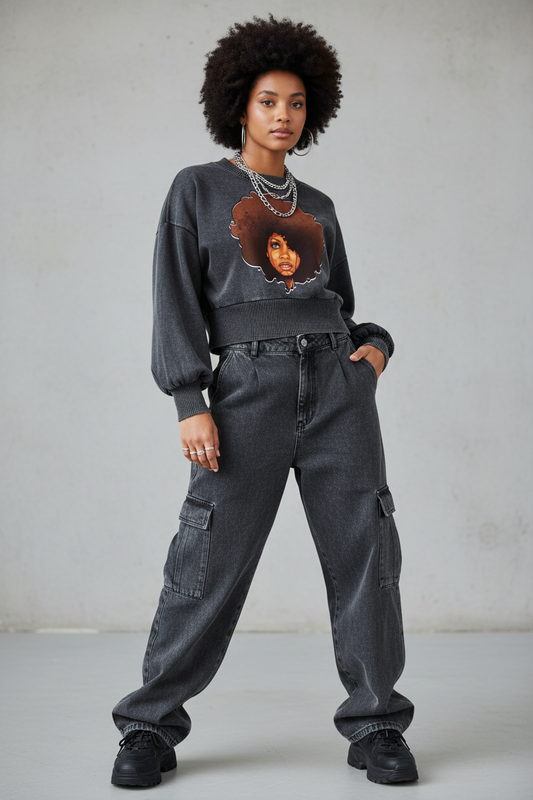 "Erykah" Mineral Wash Balloon Sleeve Cropped Sweater