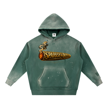 "Blowin' Smoke" Vintage Washed Frayed Fleece Hoodie
