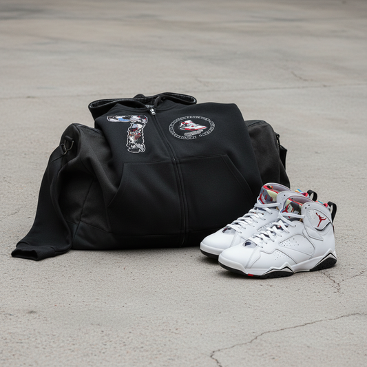 "AJ 7" Contrast Plaid Boxy Zip Hoodie