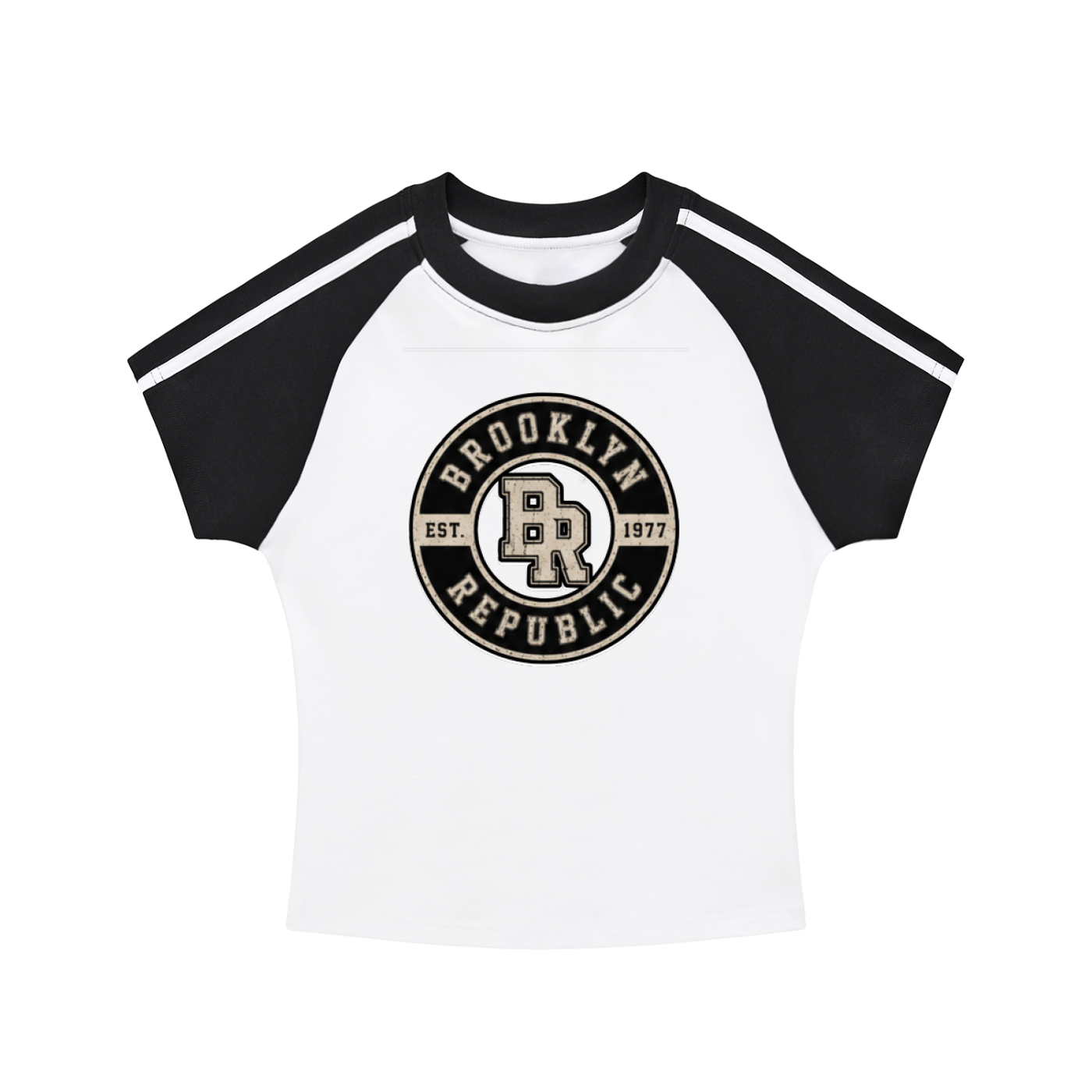 "Brooklyn Republic Essentials"  Contrast Stripes Bodycon Raglan  Sleeve T-Shirt