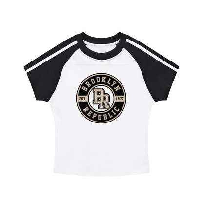 "Brooklyn Republic Essentials"  Contrast Stripes Bodycon Raglan  Sleeve T-Shirt