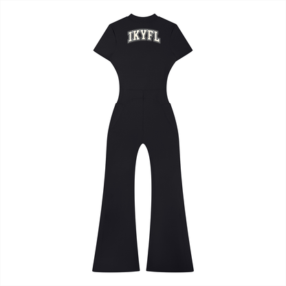 "Brooklyn Republic Essentials" Women’s Tight Flared Leg Quarter-Zip Jumpsuit