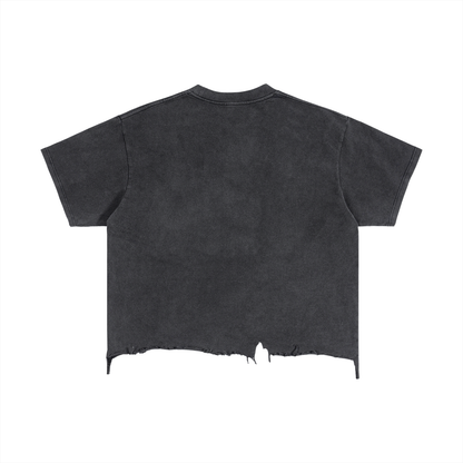 PYN™ x BKRP™ "PYN Official" Vintage Wash Boxy Distressed Hem T-Shirt