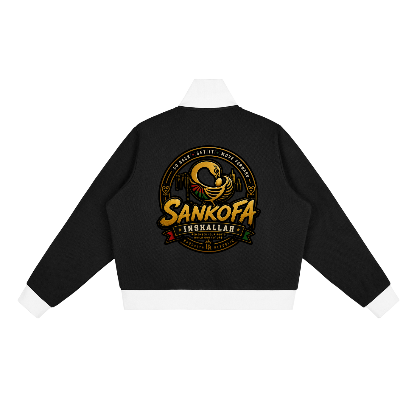 "Sankofa" Contrast Side Stripe Fleece Cropped Track Jacket