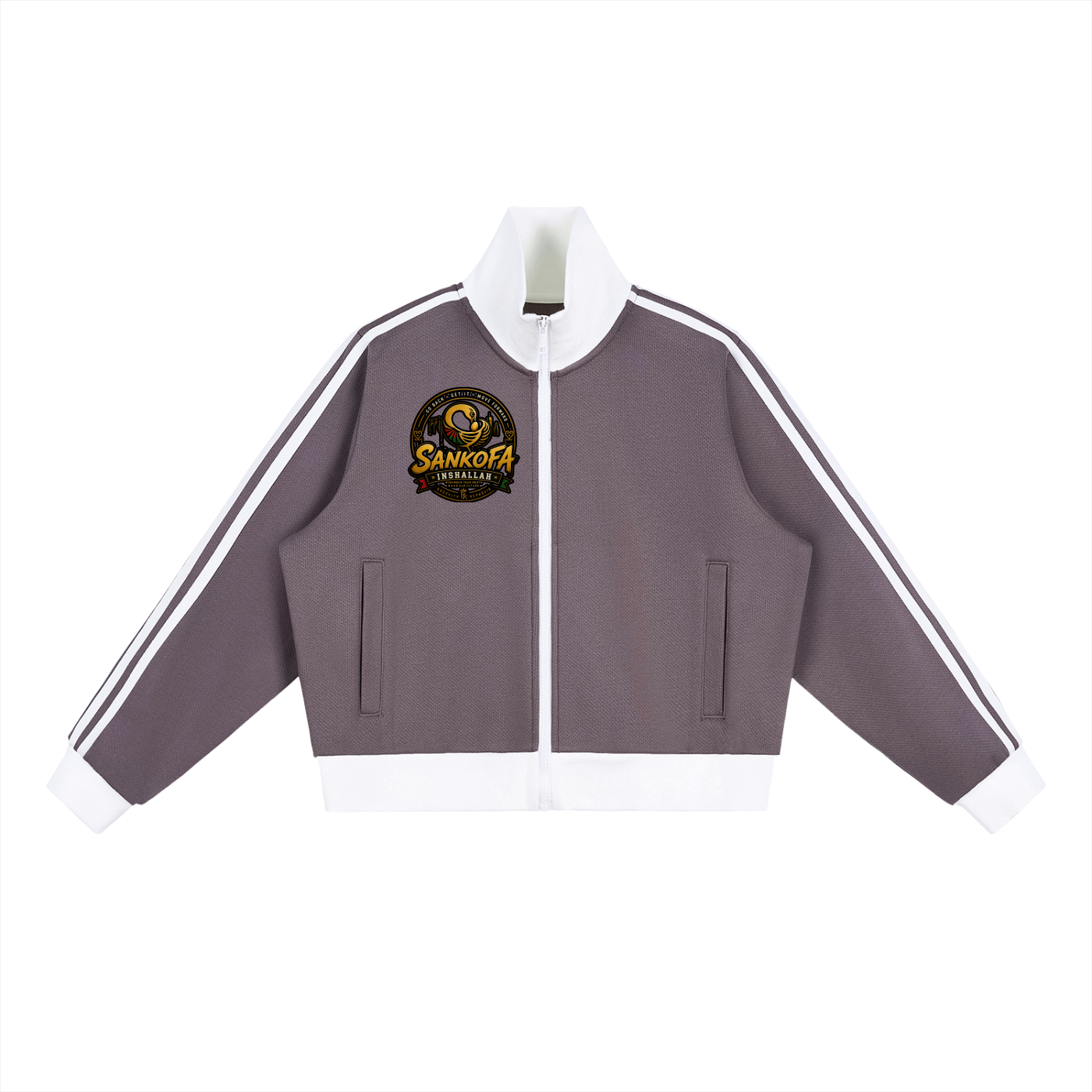 "Sankofa" Contrast Side Stripe Fleece Cropped Track Jacket