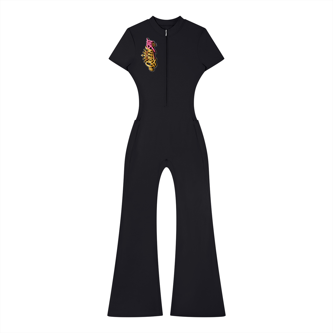 "QUEEN" Women’s Tight Flared Leg Quarter-Zip Jumpsuit