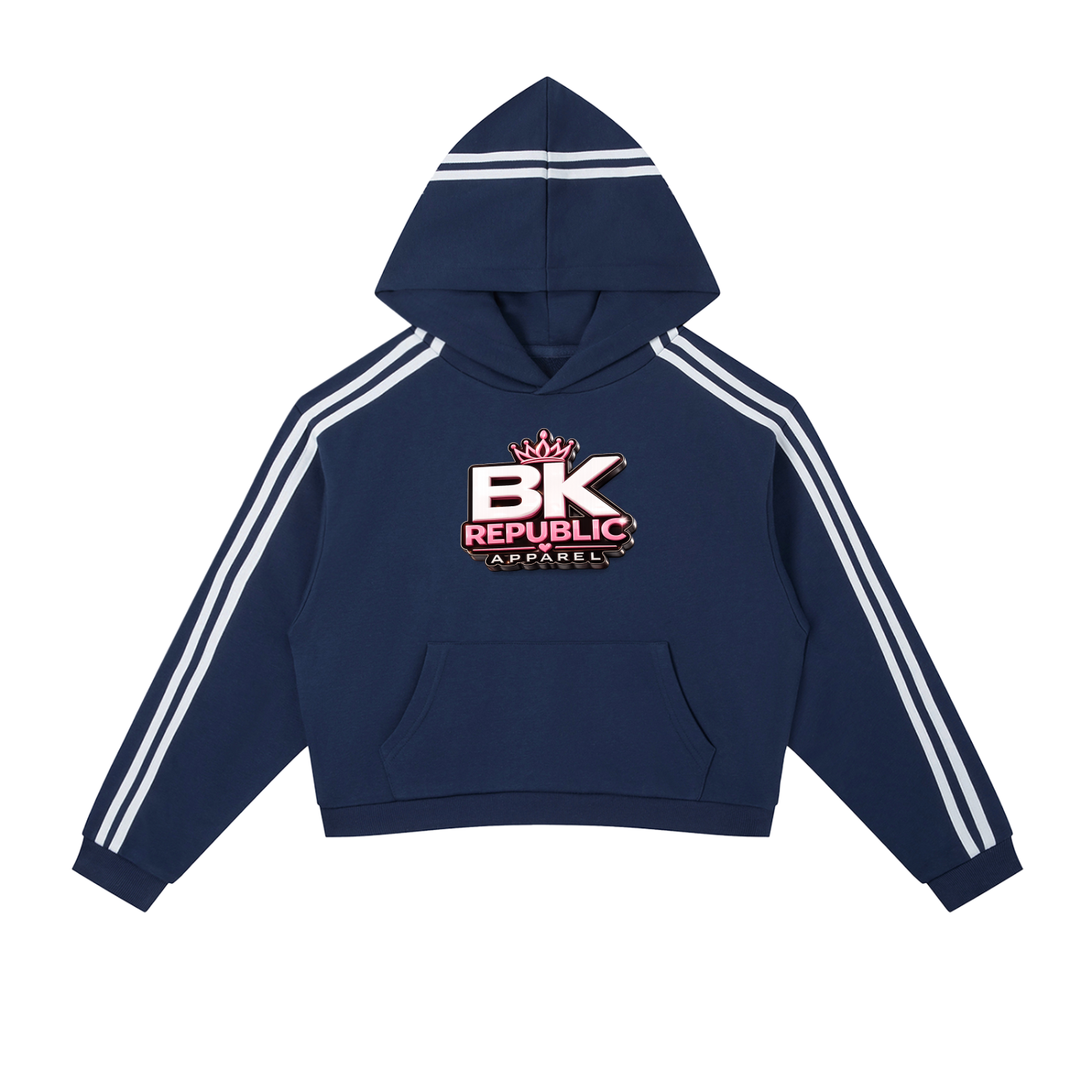 "Brooklyn Republic Essentials" Women's 3-D Block Party Contrast Side Stripe Cropped Hoodie