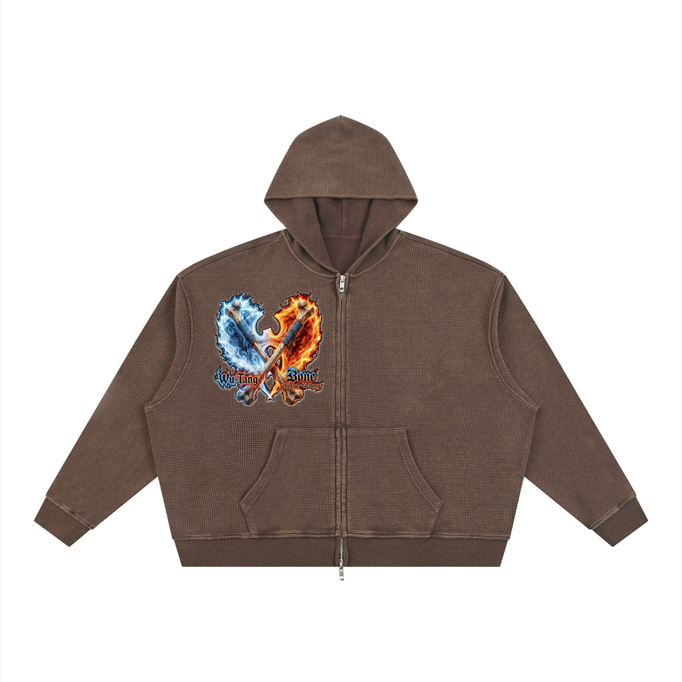 PYN™ "The Final Chamber" Vintage Wash Boxy Waffle Full Zip Hoodie