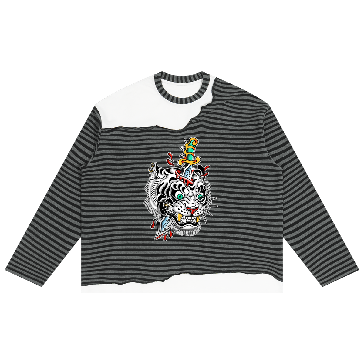 Brooklyn Zoo™ "Ed Hard-ly" Striped Panel Boxy Long Sleeve T-Shirt