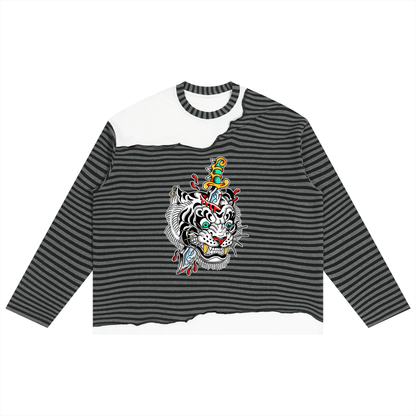 Brooklyn Zoo™ "Ed Hard-ly" Striped Panel Boxy Long Sleeve T-Shirt