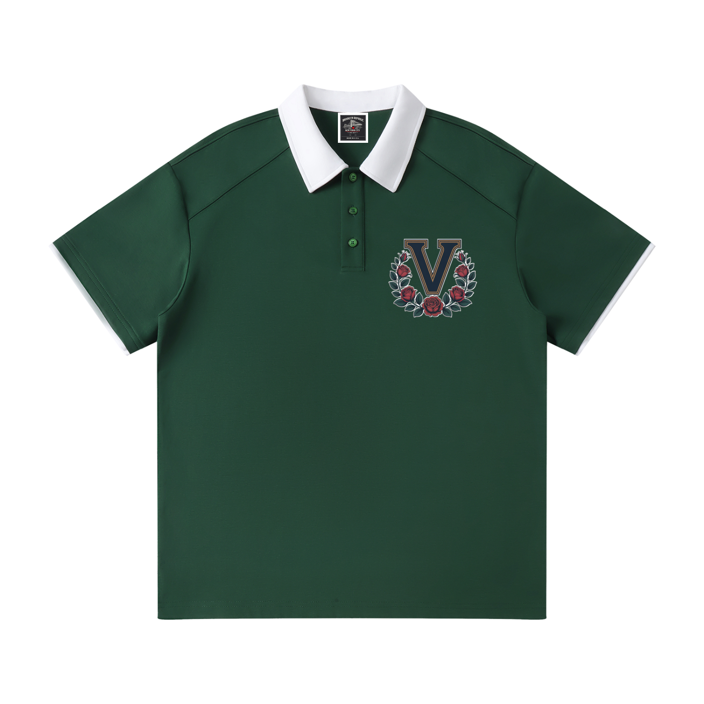 "Varsity" Contrast Collar Raglan Polo Shirt