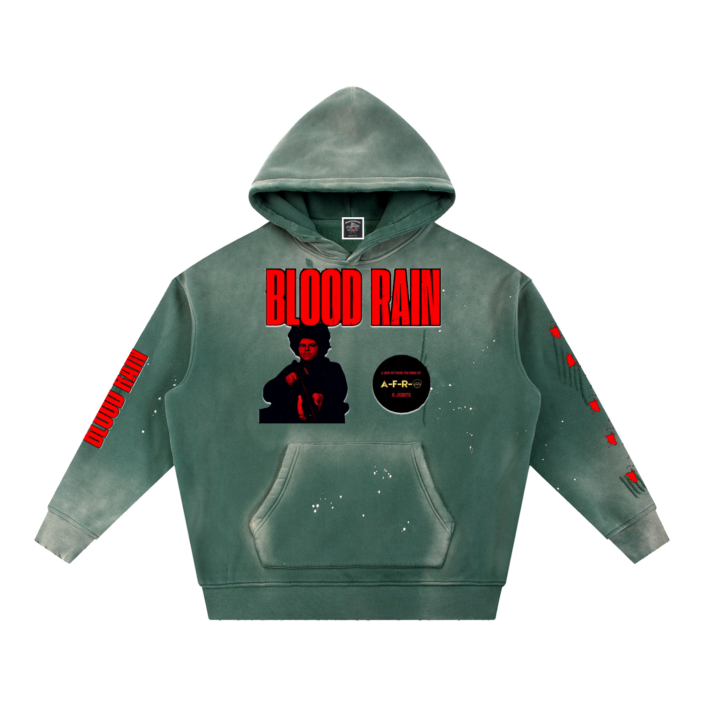 "Blood Rain" Vintage Washed Frayed Fleece Hoodie