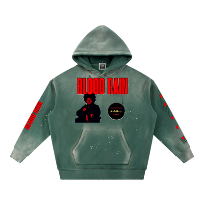 "Blood Rain" Vintage Washed Frayed Fleece Hoodie