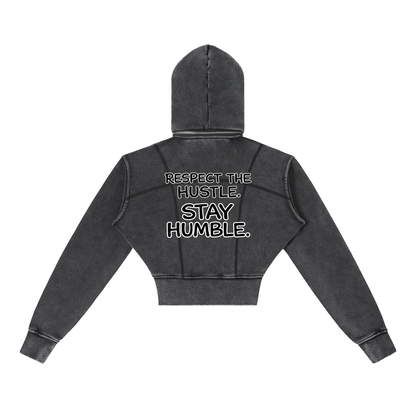 "STAY TRUE" Vintage Washed Cropped Fleece Hoodie