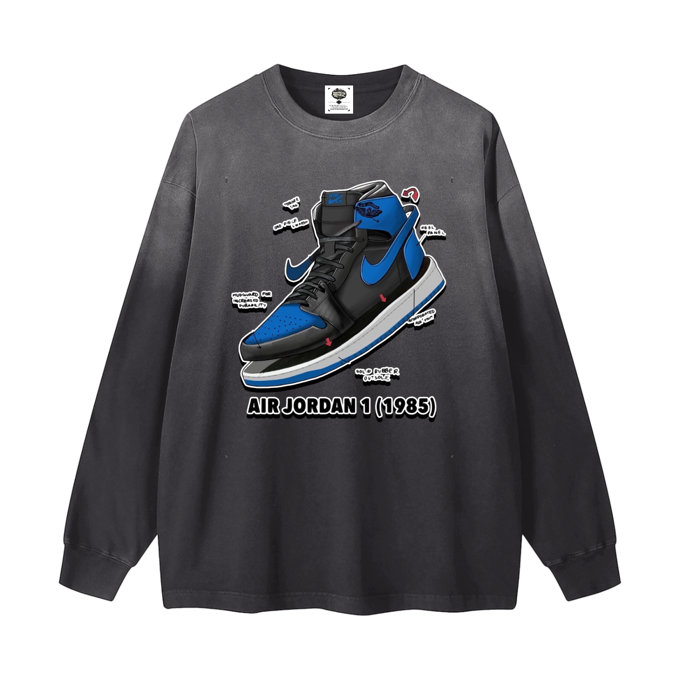 "AJ 1 Royal Blues Tek Pak" Gradient Washed Long Sleeve T-Shirt