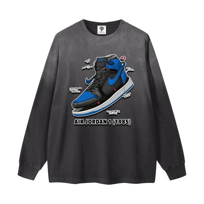 "AJ 1 Royal Blues Tek Pak" Gradient Washed Long Sleeve T-Shirt