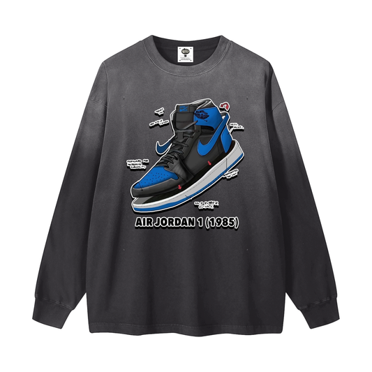 "AJ 1 Royal Blues Tek Pak" Gradient Washed Long Sleeve T-Shirt