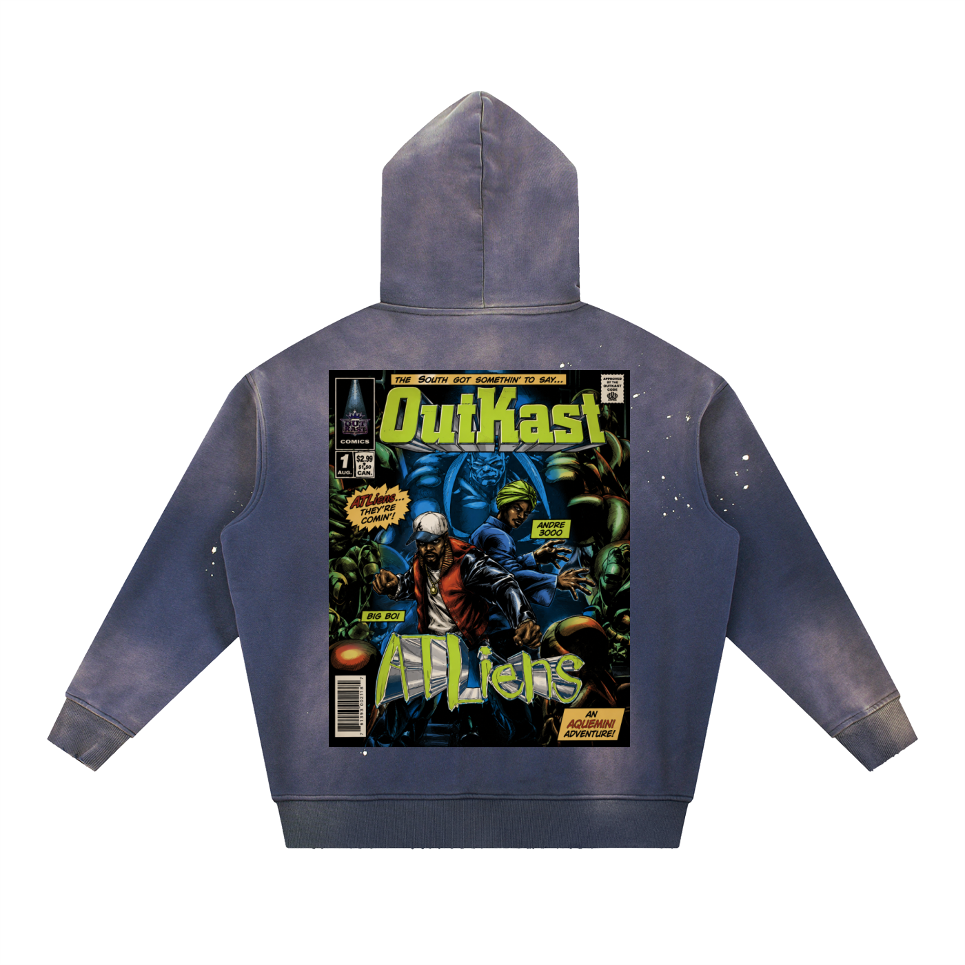 "ATLiens" Vintage Washed Frayed Fleece Hoodie