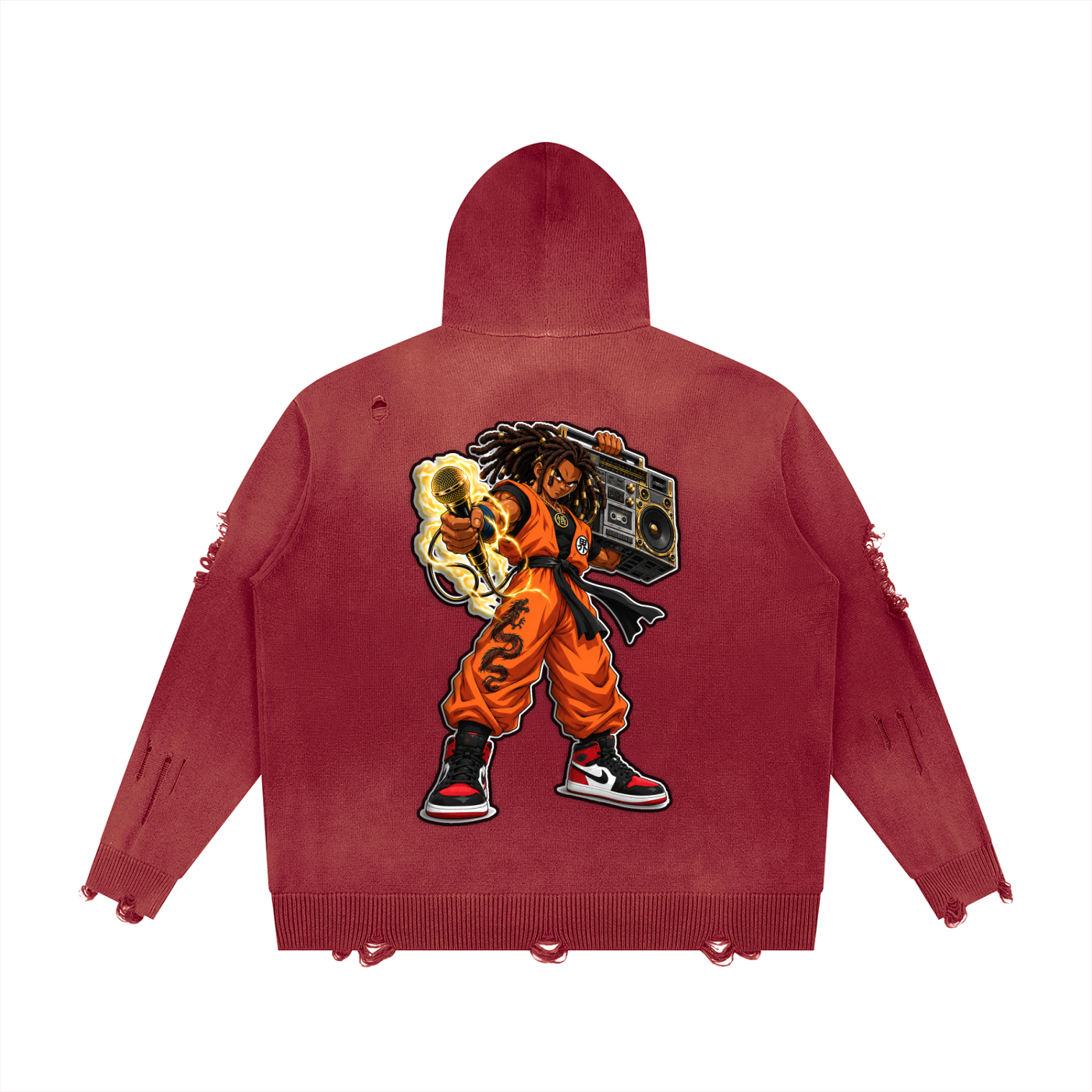 "Broku" Distressed Full Zip Sweater