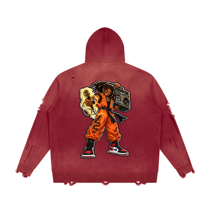 "Broku" Distressed Full Zip Sweater