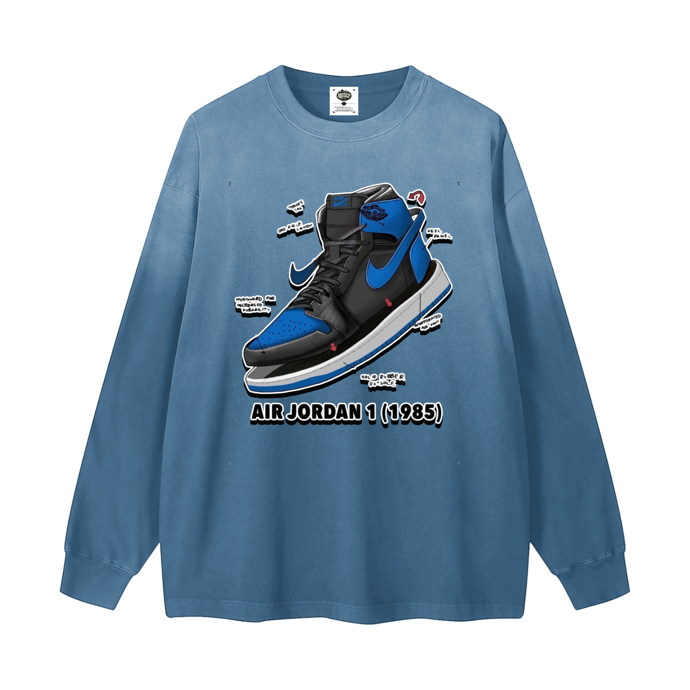 "AJ 1 Royal Blues Tek Pak" Gradient Washed Long Sleeve T-Shirt