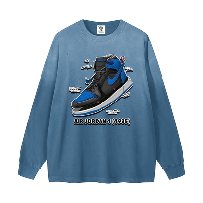 "AJ 1 Royal Blues Tek Pak" Gradient Washed Long Sleeve T-Shirt