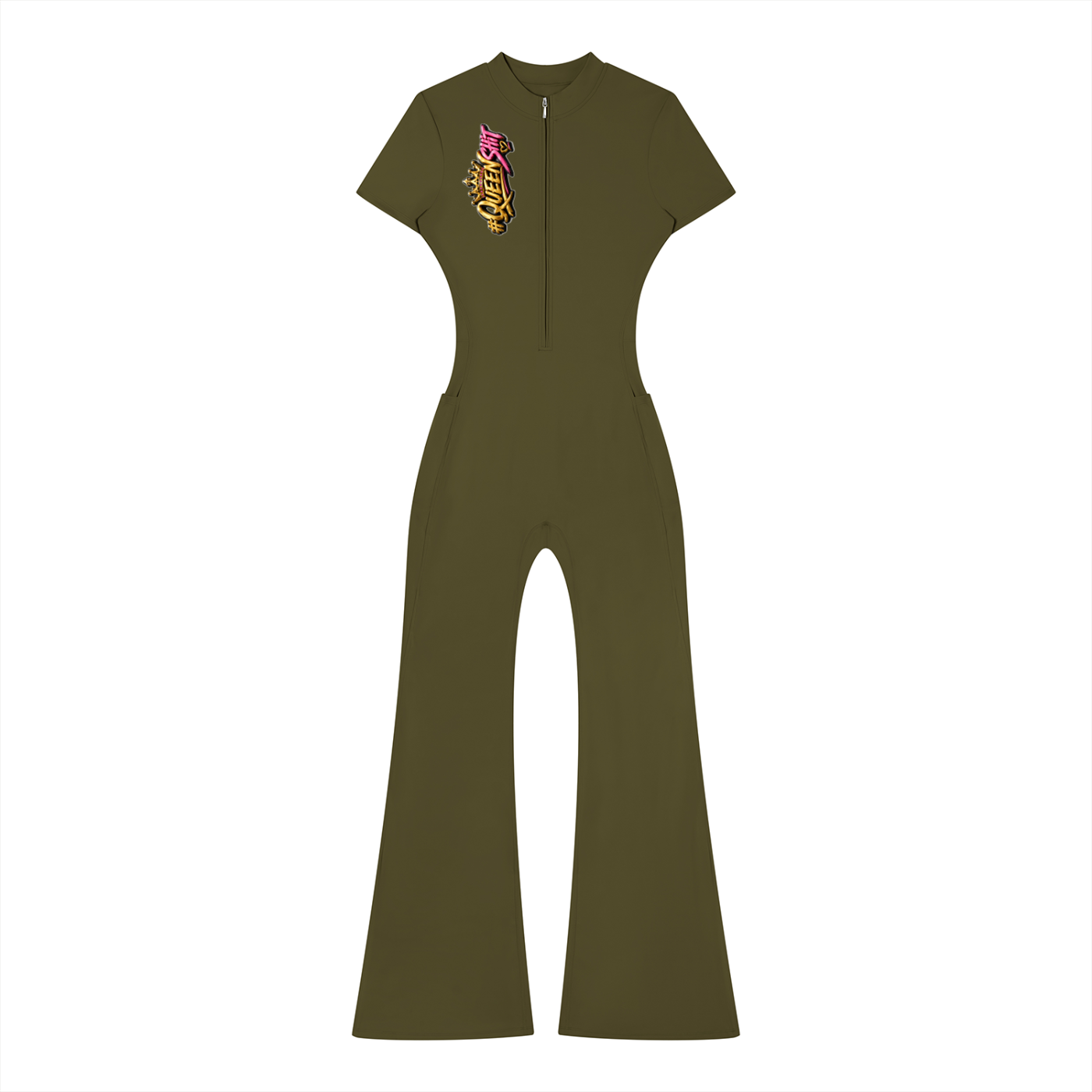 "QUEEN" Women’s Tight Flared Leg Quarter-Zip Jumpsuit