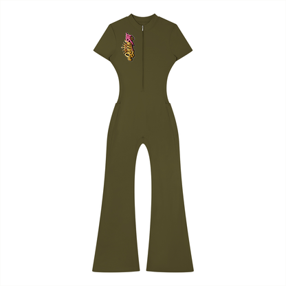 "QUEEN" Women’s Tight Flared Leg Quarter-Zip Jumpsuit