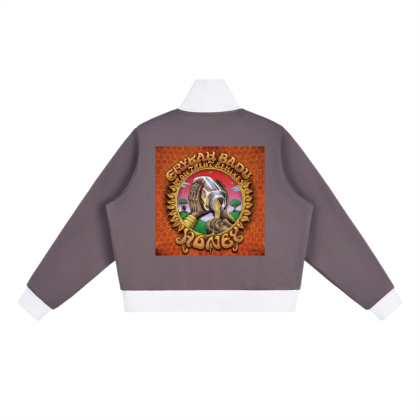 "Baduizm" Contrast Side Stripe Fleece Cropped Track Jacket