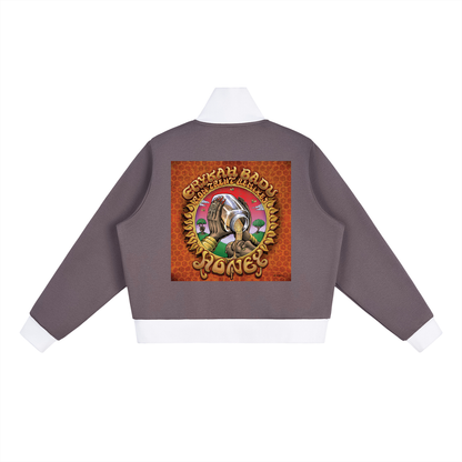 "Baduizm" Contrast Side Stripe Fleece Cropped Track Jacket