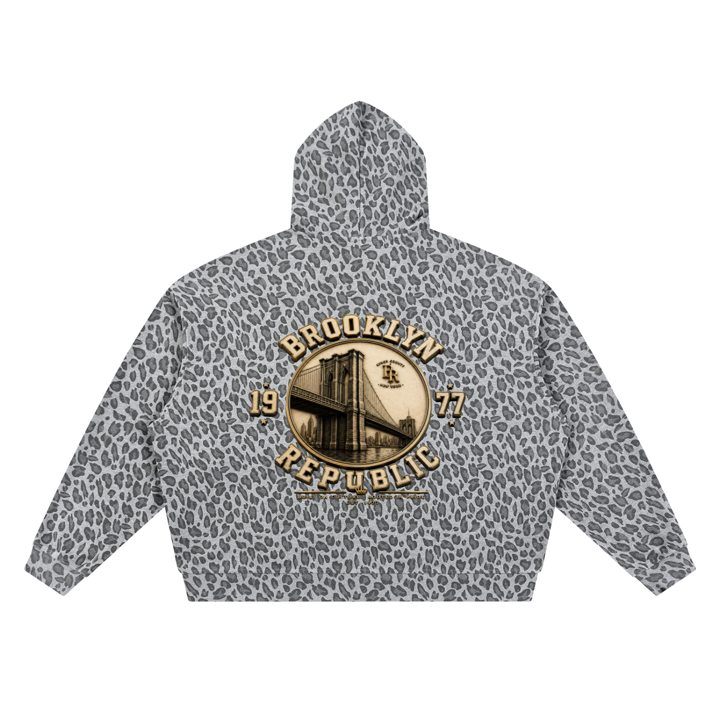 "Old Gold" Leopard Print Waffle Full Zip Hoodie