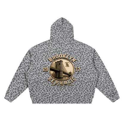 "Old Gold" Leopard Print Waffle Full Zip Hoodie
