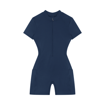 "Brooklyn Republic Essentials" Women's Quarter-Zip Short Sleeve Romper