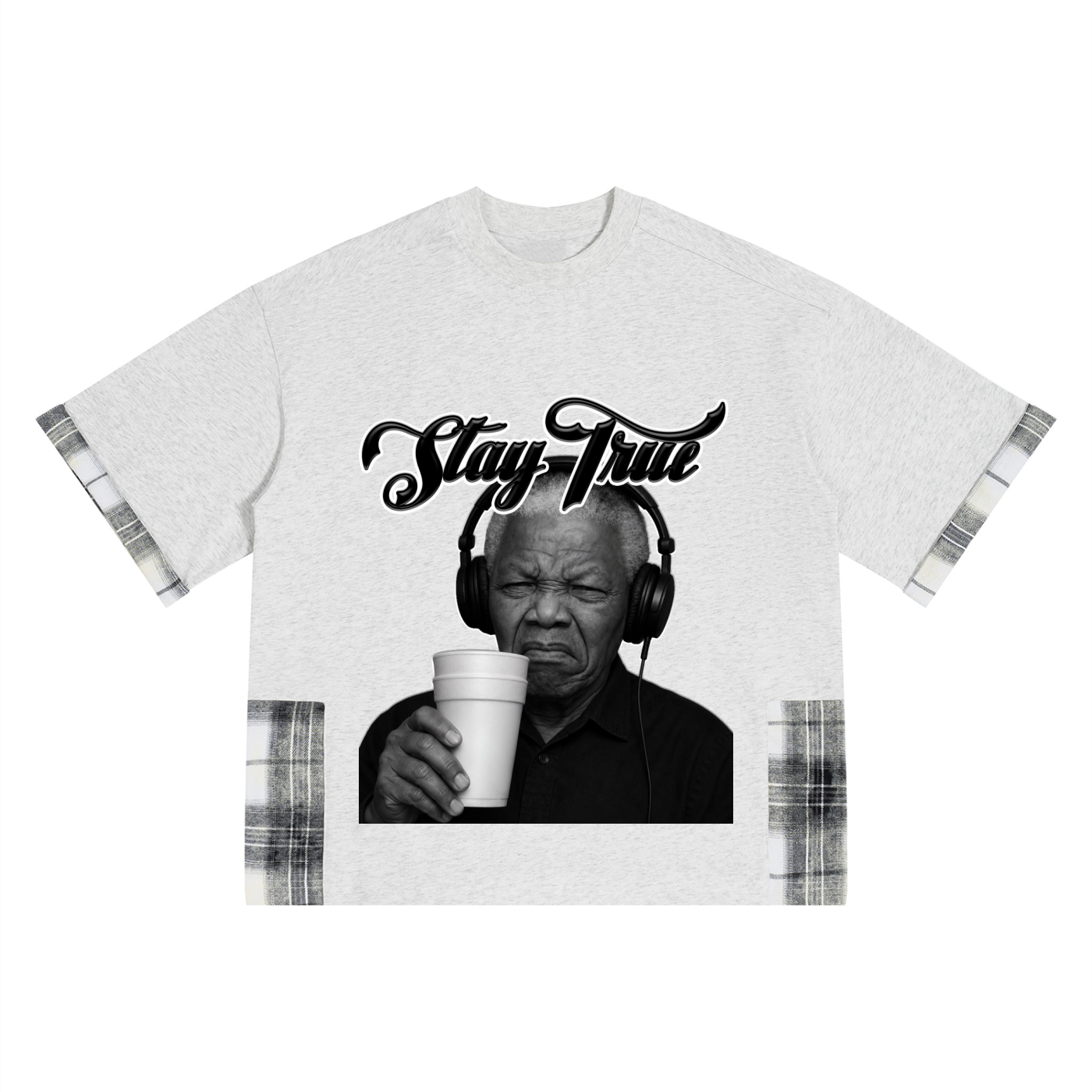 "Madiba" Plaid Paneled T-Shirt