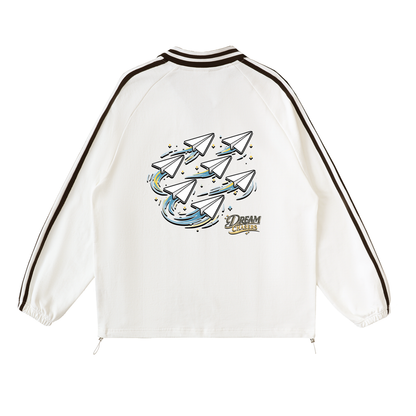"DREAM CHASERS" Contrast Striped Lapel Collar Sweatshirt