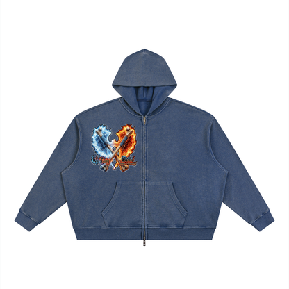 PYN™ "The Final Chamber" Vintage Wash Boxy Waffle Full Zip Hoodie