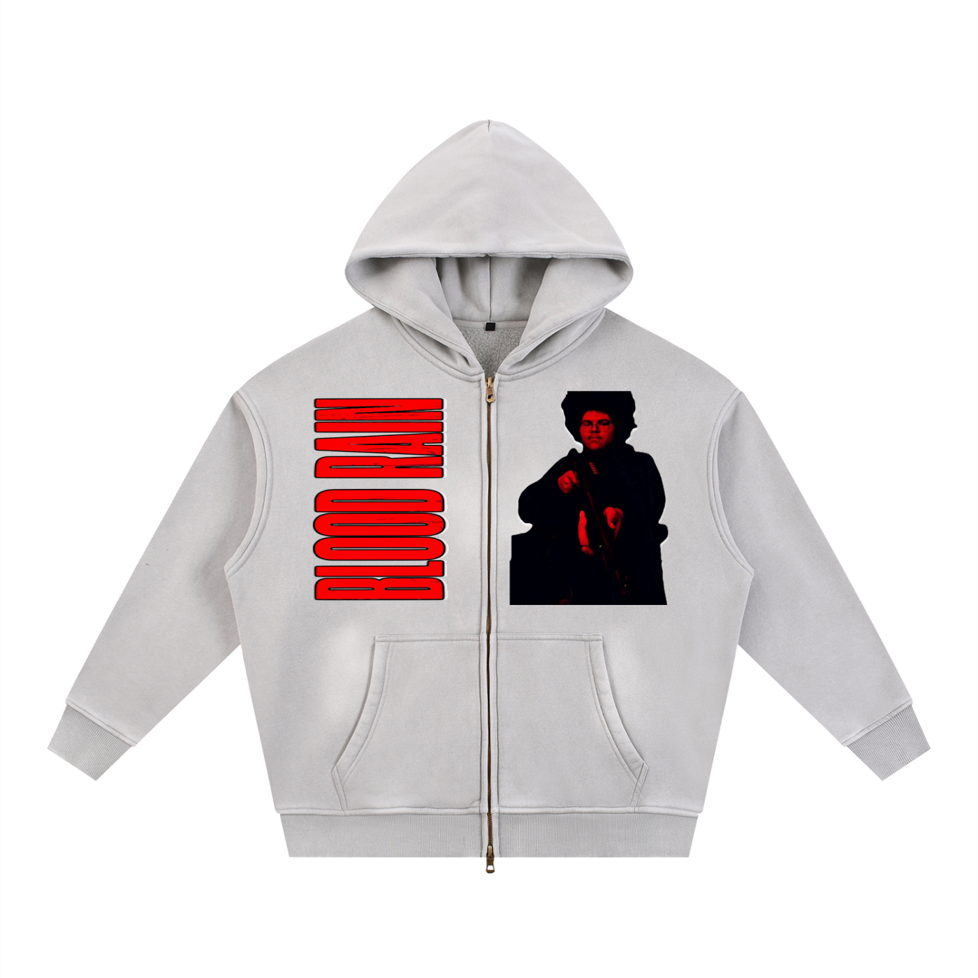 "Blood Rain" Sunfade Two-way Zipper Boxy Fleece Hoodie