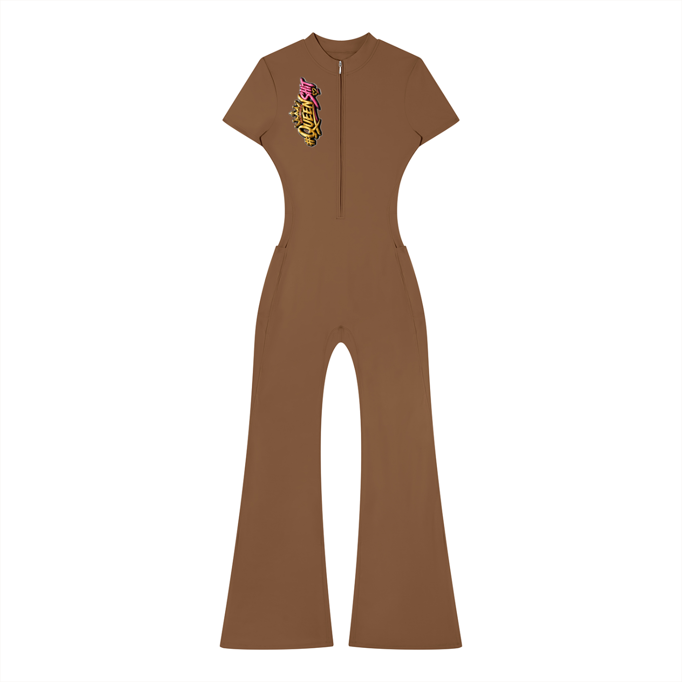 "QUEEN" Women’s Tight Flared Leg Quarter-Zip Jumpsuit