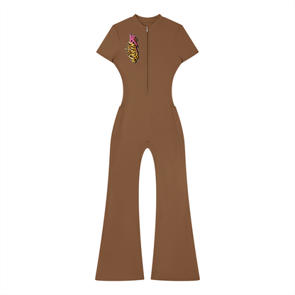 "QUEEN" Women’s Tight Flared Leg Quarter-Zip Jumpsuit