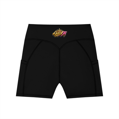 "QUEENS" Women's High-Waisted Pocket Biker Shorts